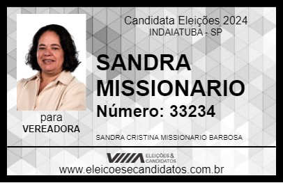 Candidato SANDRA MISSIONARIO 2024 - INDAIATUBA - Eleições