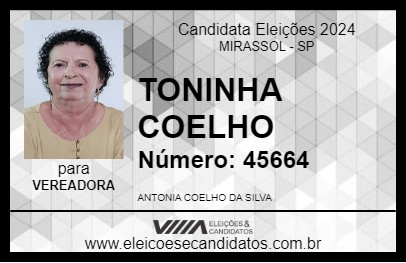 Candidato TONINHA COELHO 2024 - MIRASSOL - Eleições