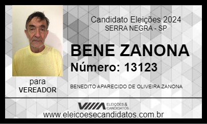 Candidato BENE ZANONA 2024 - SERRA NEGRA - Eleições