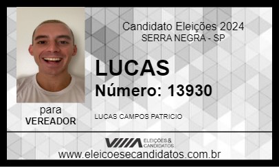 Candidato LUCAS 2024 - SERRA NEGRA - Eleições