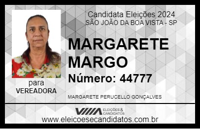 Candidato MARGARETE MARGO 2024 - SÃO JOÃO DA BOA VISTA - Eleições