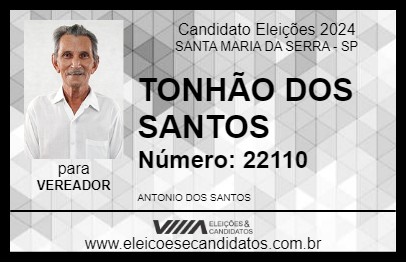 Candidato TONHÃO DOS SANTOS 2024 - SANTA MARIA DA SERRA - Eleições