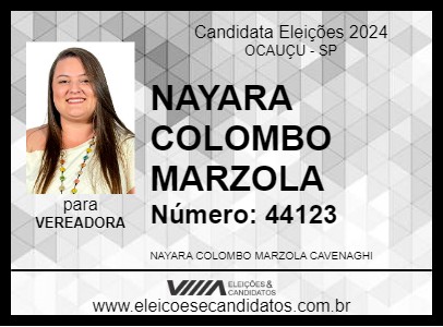 Candidato NAYARA COLOMBO MARZOLA 2024 - OCAUÇU - Eleições