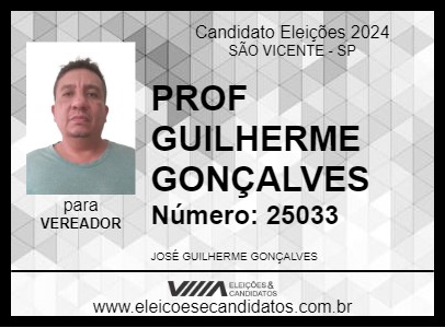 Candidato PROF GUILHERME GONÇALVES  2024 - SÃO VICENTE - Eleições