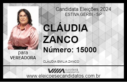 Candidato CLÁUDIA ZANCO 2024 - ESTIVA GERBI - Eleições