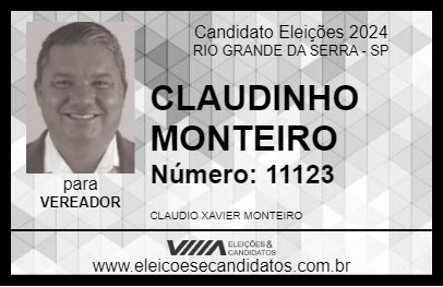 Candidato CLAUDINHO MONTEIRO 2024 - RIO GRANDE DA SERRA - Eleições