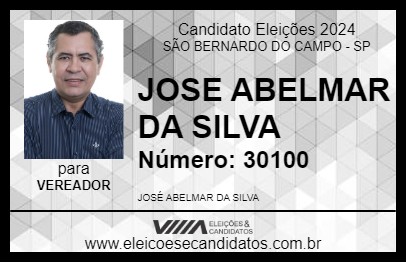 Candidato JOSE ABELMAR DA SILVA 2024 - SÃO BERNARDO DO CAMPO - Eleições