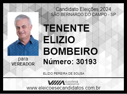 Candidato TENENTE ELIZIO BOMBEIRO 2024 - SÃO BERNARDO DO CAMPO - Eleições