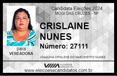 Candidato CRISLAINE NUNES 2024 - MOGI DAS CRUZES - Eleições