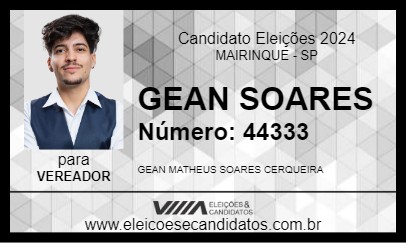 Candidato GEAN SOARES 2024 - MAIRINQUE - Eleições