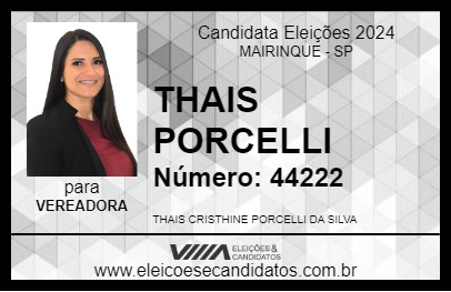 Candidato THAIS PORCELLI 2024 - MAIRINQUE - Eleições