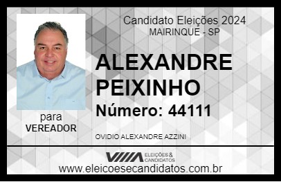 Candidato ALEXANDRE PEIXINHO 2024 - MAIRINQUE - Eleições