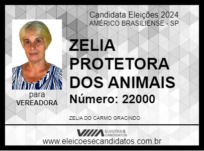 Candidato ZELIA PROTETORA DOS ANIMAIS 2024 - AMÉRICO BRASILIENSE - Eleições