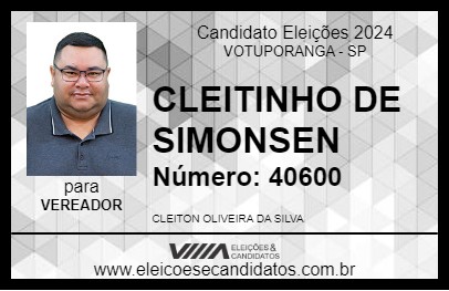 Candidato CLEITINHO DE SIMONSEN 2024 - VOTUPORANGA - Eleições