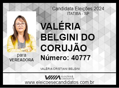 Candidato VALÉRIA BELGINI DO CORUJÃO 2024 - ITATIBA - Eleições