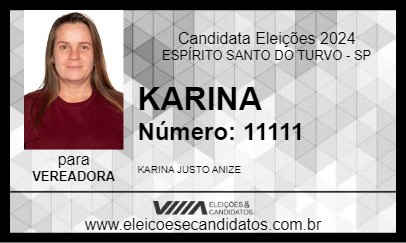 Candidato KARINA 2024 - ESPÍRITO SANTO DO TURVO - Eleições