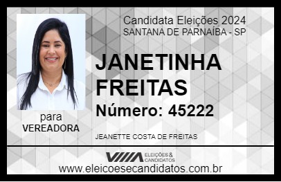 Candidato JANETINHA FREITAS 2024 - SANTANA DE PARNAÍBA - Eleições