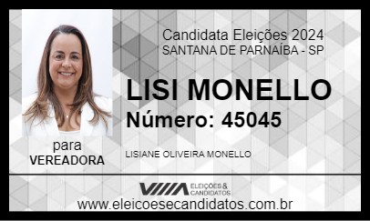 Candidato LISI MONELLO 2024 - SANTANA DE PARNAÍBA - Eleições