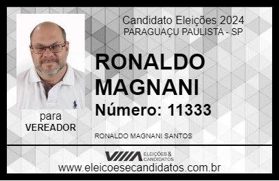 Candidato RONALDO MAGNANI 2024 - PARAGUAÇU PAULISTA - Eleições