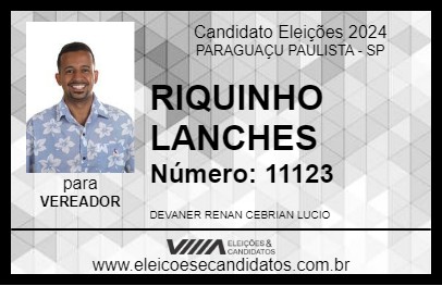 Candidato RIQUINHO LANCHES 2024 - PARAGUAÇU PAULISTA - Eleições