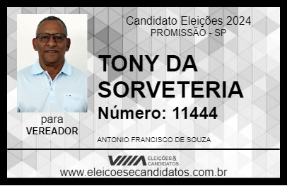 Candidato TONY DA SORVETERIA 2024 - PROMISSÃO - Eleições