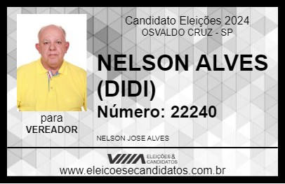 Candidato NELSON ALVES (DIDI) 2024 - OSVALDO CRUZ - Eleições