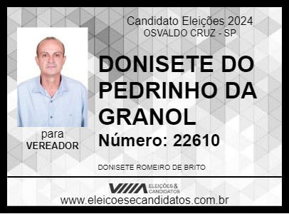 Candidato DONISETE DO PEDRINHO DA GRANOL 2024 - OSVALDO CRUZ - Eleições