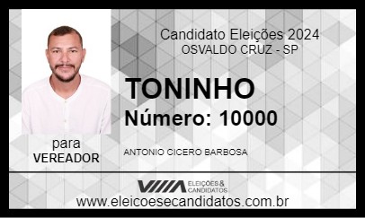 Candidato TONINHO 2024 - OSVALDO CRUZ - Eleições