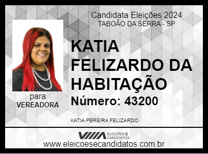 Candidato KATIA FELIZARDO DA HABITAÇÃO 2024 - TABOÃO DA SERRA - Eleições