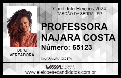 Candidato PROFESSORA NAJARA COSTA 2024 - TABOÃO DA SERRA - Eleições