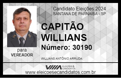 Candidato CAPITÃO WILLIANS 2024 - SANTANA DE PARNAÍBA - Eleições