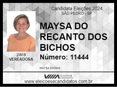 Candidato MAYSA DO RECANTO DOS BICHOS 2024 - SÃO PEDRO - Eleições