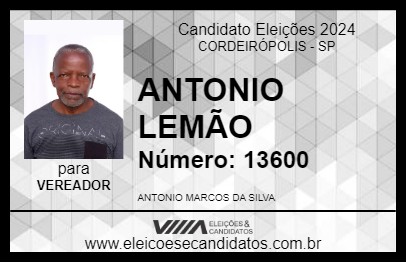 Candidato ANTONIO LEMÃO 2024 - CORDEIRÓPOLIS - Eleições