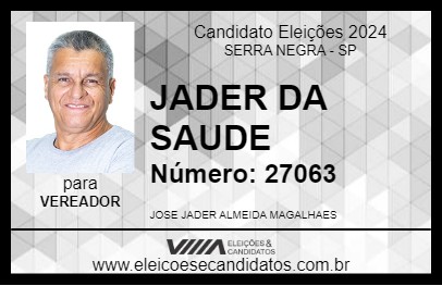 Candidato JADER DA SAUDE 2024 - SERRA NEGRA - Eleições