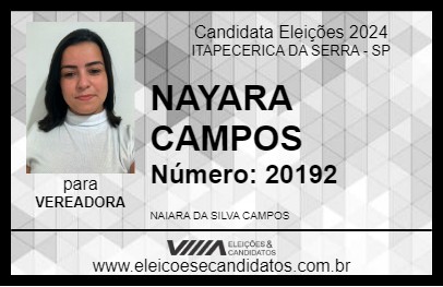 Candidato NAYARA CAMPOS 2024 - ITAPECERICA DA SERRA - Eleições