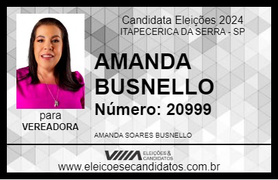 Candidato AMANDA BUSNELLO 2024 - ITAPECERICA DA SERRA - Eleições