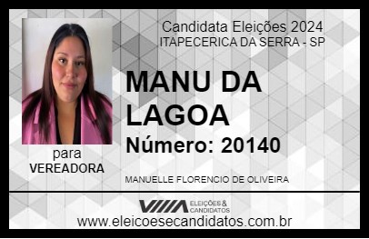 Candidato MANU DA LAGOA 2024 - ITAPECERICA DA SERRA - Eleições