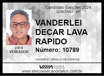 Candidato VANDERLEI DECAR LAVA RAPIDO 2024 - QUINTANA - Eleições