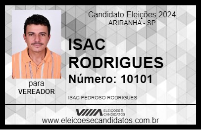 Candidato ISAC RODRIGUES 2024 - ARIRANHA - Eleições