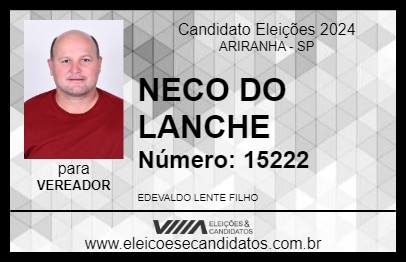 Candidato NECO DO LANCHE 2024 - ARIRANHA - Eleições