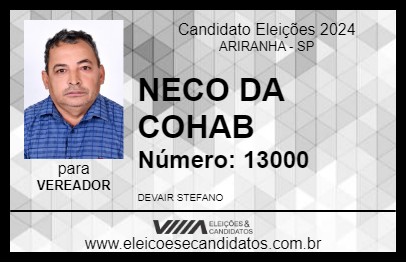 Candidato NECO DA COHAB 2024 - ARIRANHA - Eleições