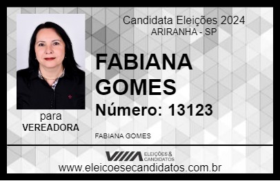 Candidato FABIANA GOMES 2024 - ARIRANHA - Eleições