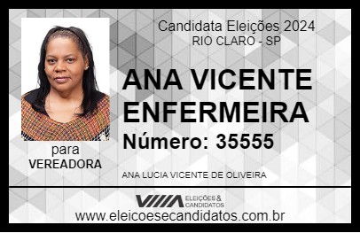 Candidato ANA VICENTE ENFERMEIRA 2024 - RIO CLARO - Eleições