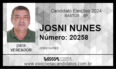 Candidato JOSNI NUNES 2024 - BASTOS - Eleições