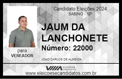 Candidato JAUM DA LANCHONETE 2024 - SABINO - Eleições