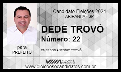 Candidato DEDÊ TROVÓ 2024 - ARIRANHA - Eleições