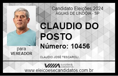 Candidato CLAUDIO DO POSTO 2024 - ÁGUAS DE LINDÓIA - Eleições