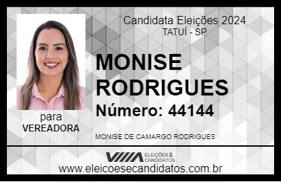 Candidato MONISE RODRIGUES 2024 - TATUÍ - Eleições