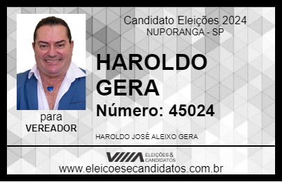 Candidato HAROLDO GERA 2024 - NUPORANGA - Eleições