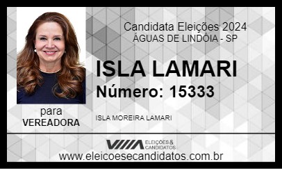 Candidato ISLA LAMARI 2024 - ÁGUAS DE LINDÓIA - Eleições